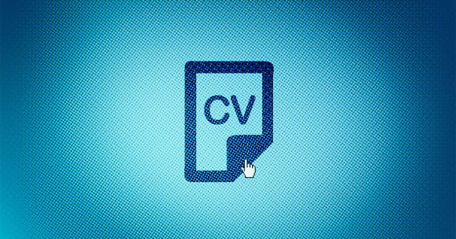 A CV file icon a blue desktop background and a mouse pointer hovering over it