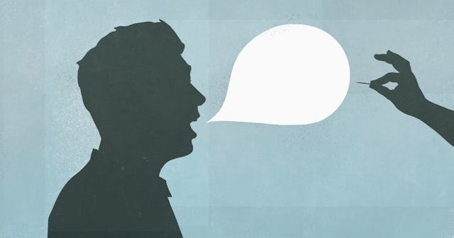 Hand popping speech bubble in illustration — phrases to disarm a narcissist