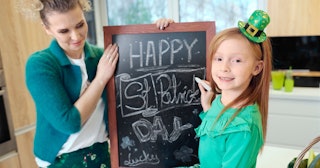 A mother and daughter celebrate St. Patrick's Day.