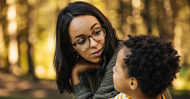 Woman talking to her kid about tornados without scaring him