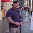 A large tattooed man shows what he knows about the female body on the street in the Jimmy Kimmel Liv...