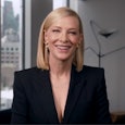 Famous Hollywood actress Cate Blanchett is wearing a black jacket who dressed like her daughter's te...
