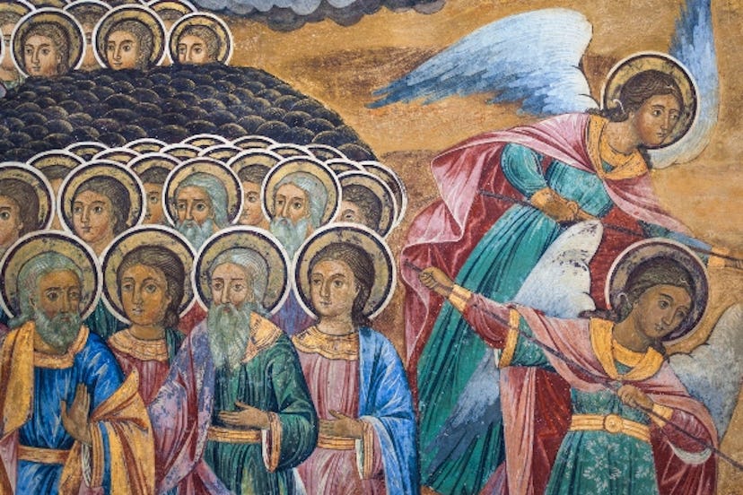 Mural depicting saints.