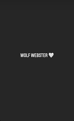 Kylie Jenner's Instagram story with the words "Wolf Webster" in white on a black background 
