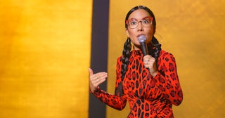 A shot from Ali Wong's Netflix Special which is an ode to boss moms and strong marriages