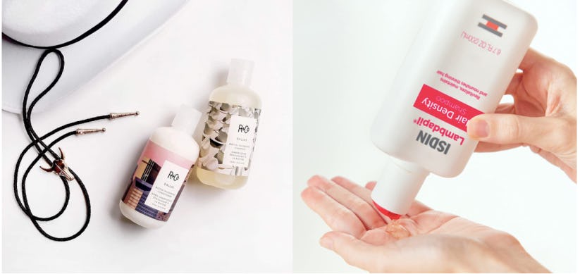 Shampoos for thinning hair: R&Co shampoo and the Isdin Lambdapil shampoo