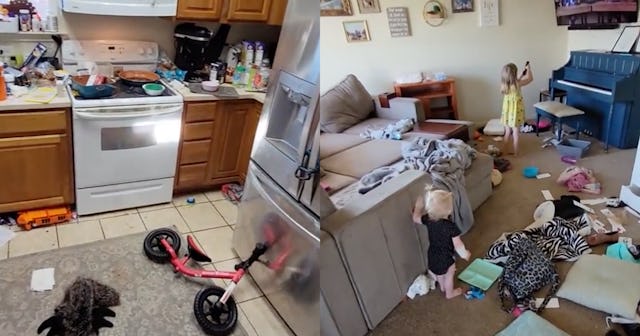 messy house with four kids viral tiktok cleaning video