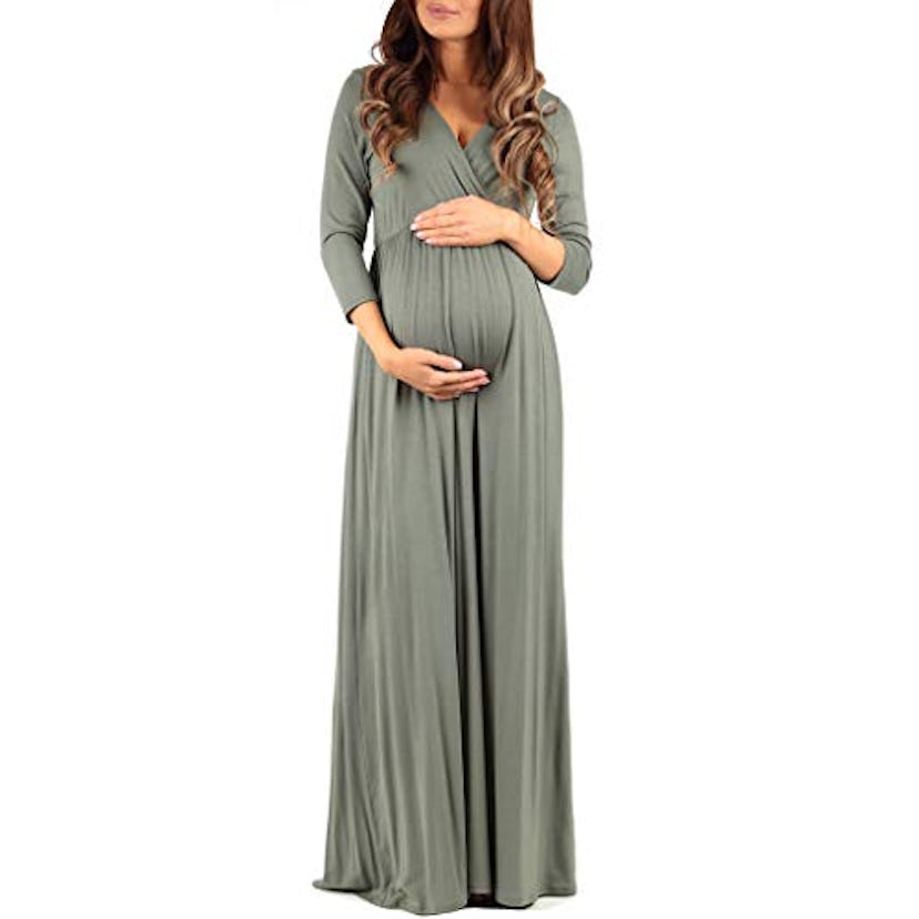 Mother Bee Maternity ¾-Sleeve Ruched Maternity Dress
