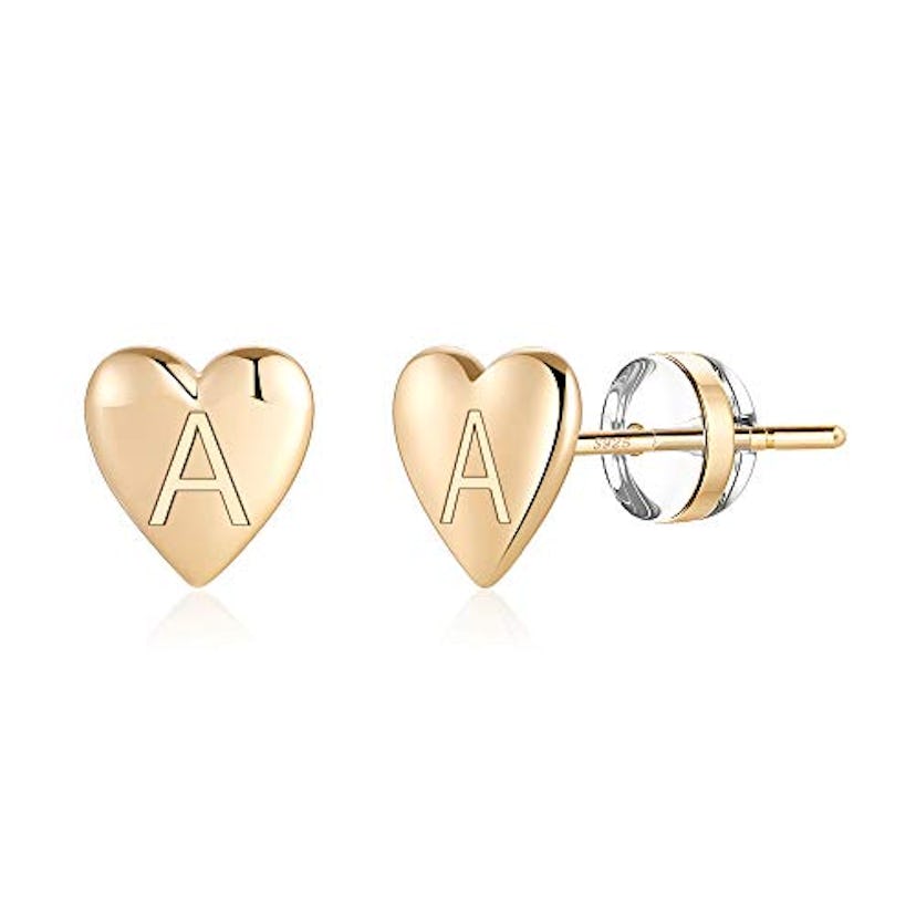 Hypoallergenic Heart Initial Stud Earrings