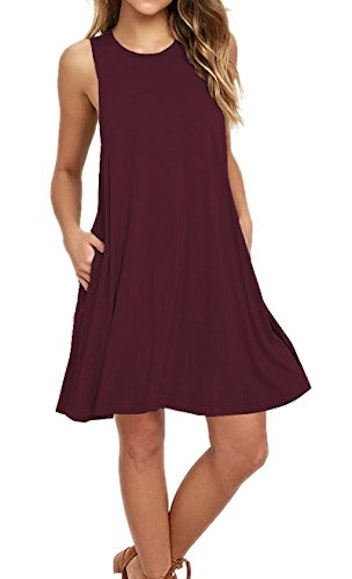 AUSELILY Sleeveless Swing T-Shirt Dress With Pockets