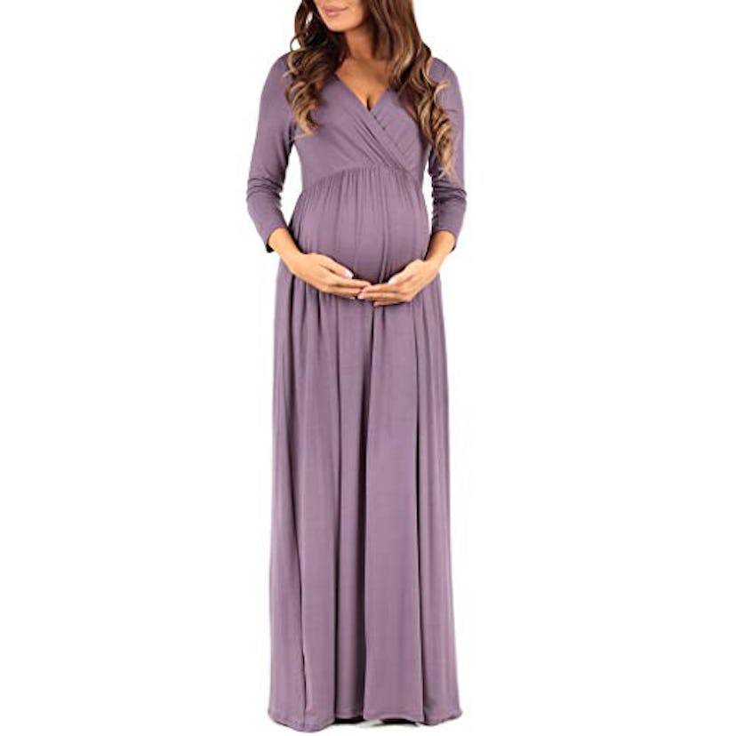 Mother Bee Maternity 3/4 Sleeve Ruched Maternity Dress