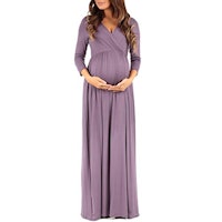 Mother Bee Maternity 3/4 Sleeve Ruched Maternity Dress