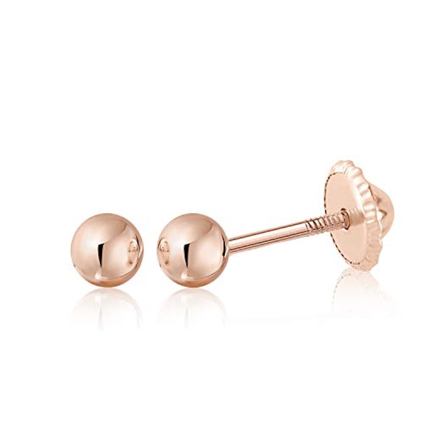 Massette Gold High Polished Shiny Ball Post Stud Screwback Earrings