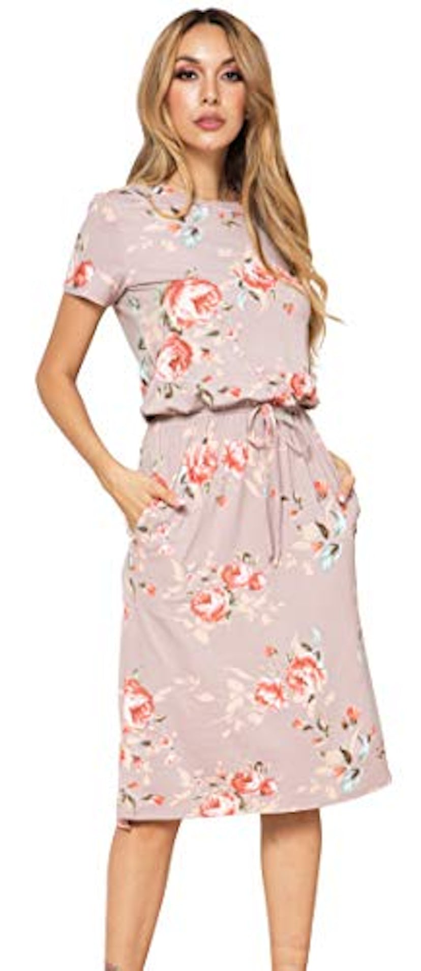 Simier Fariry Womens Adjustable Waist Line Midi Dress 