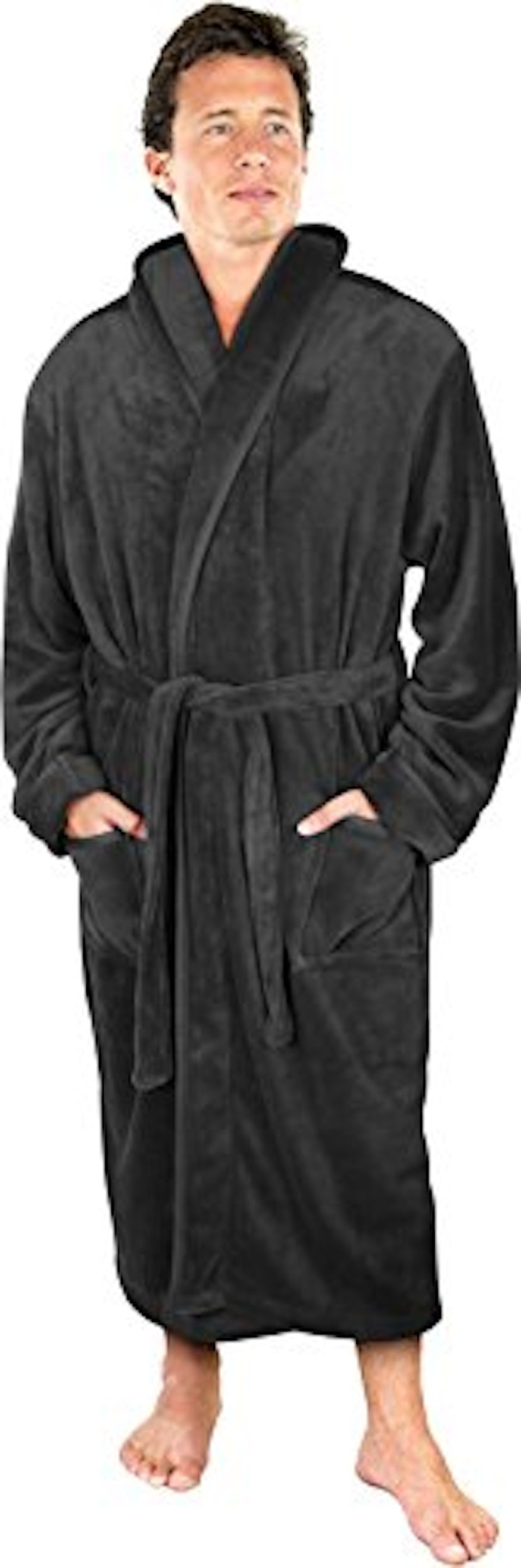 NY Threads Luxurious Men's Shawl Collar Fleece Bathrobe Spa Robe