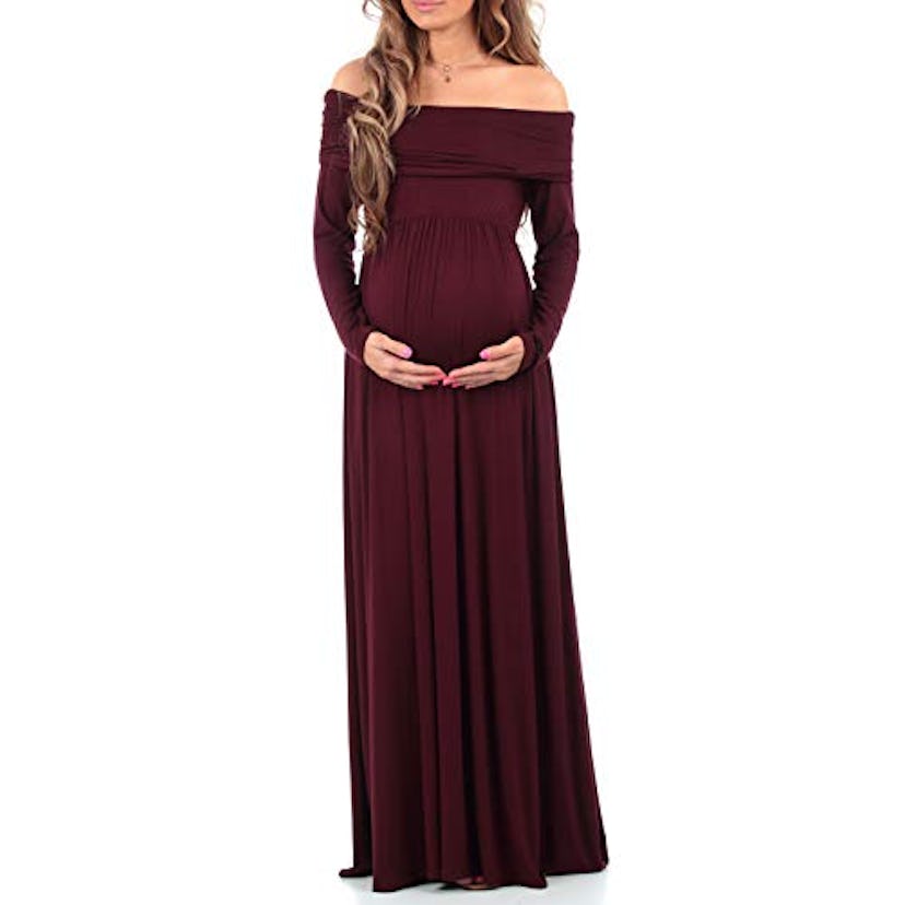 Cowl Neck and Over The Shoulder Maternity Dress