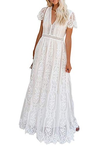 Bdcoco Women's V Neck Floral Lace Wedding Dress