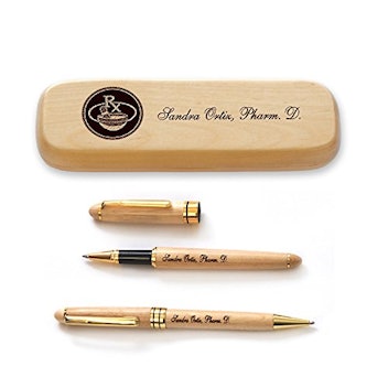 Personalized Pens and Wood Case for Pharmacists 