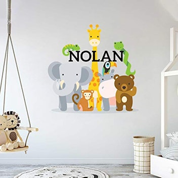 Cryptonite Personalized Name Jungle Animals Baby Nursery Wall Decals