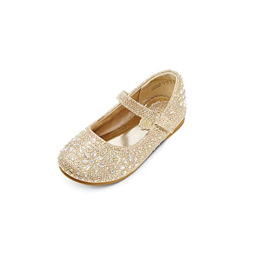 DREAM PAIRS Girl's Mary Jane Rhinestone Buckle Strap Ballerina Flat