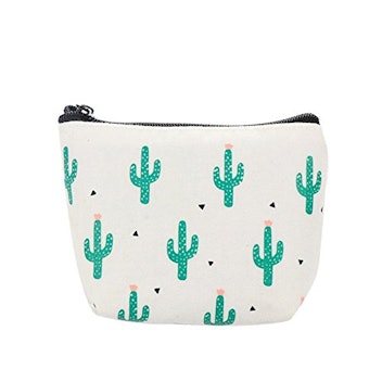 Polytree Cactus Printed Canvas Change Coin Purse