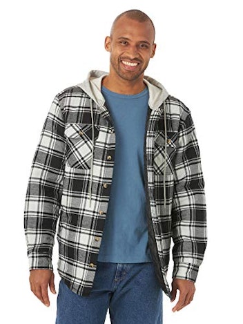 Wrangler Men’s Long Sleeve Quilted Flannel Shirt With Hood