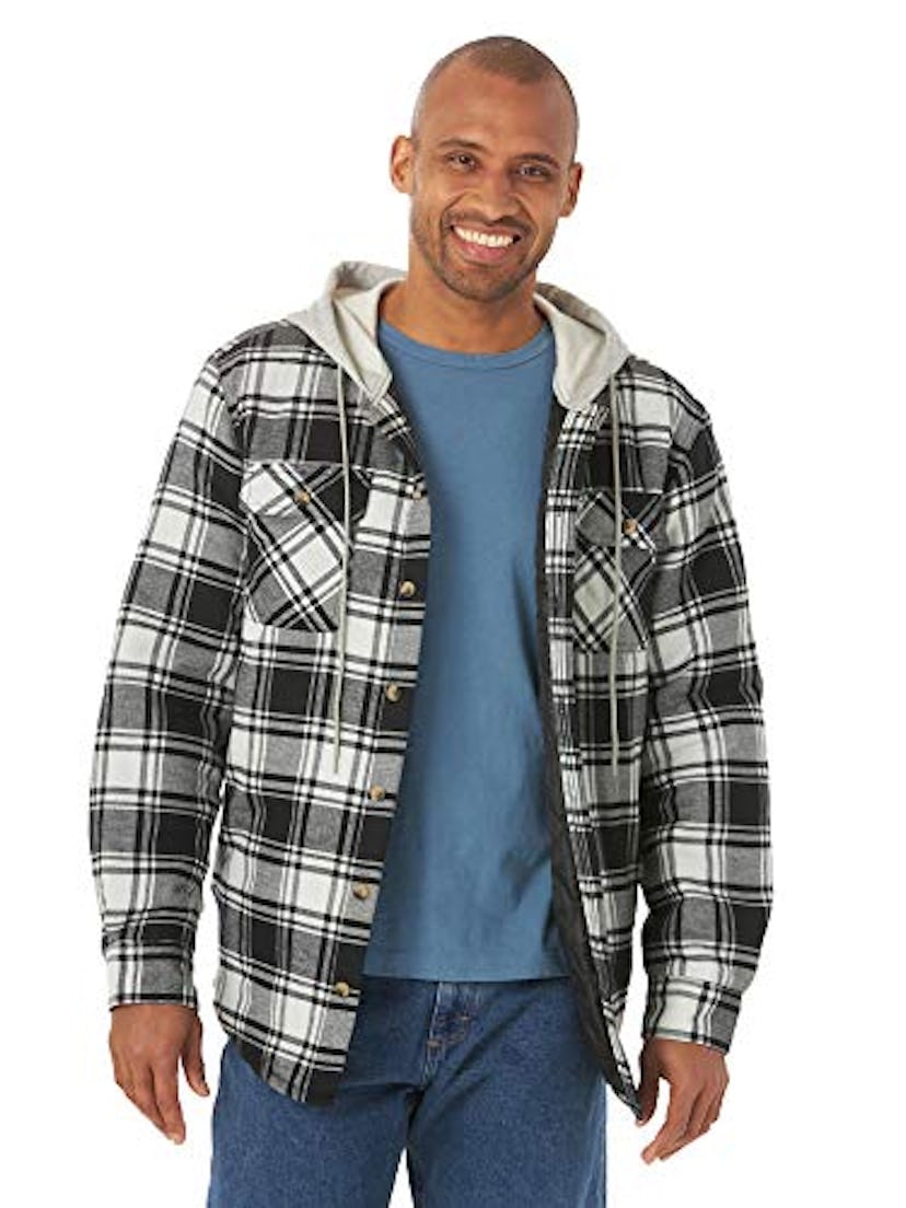 Wrangler Men’s Long Sleeve Quilted Flannel Shirt With Hood