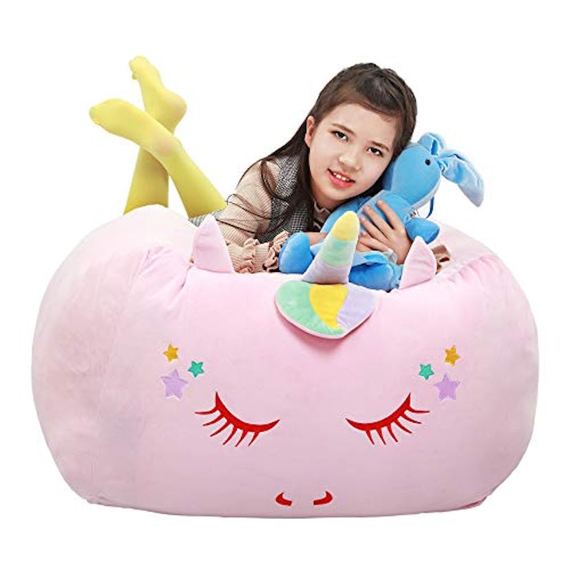 Unicorn Stuffed Animal Toy Storage Kids Bean Bag Chair Cover 