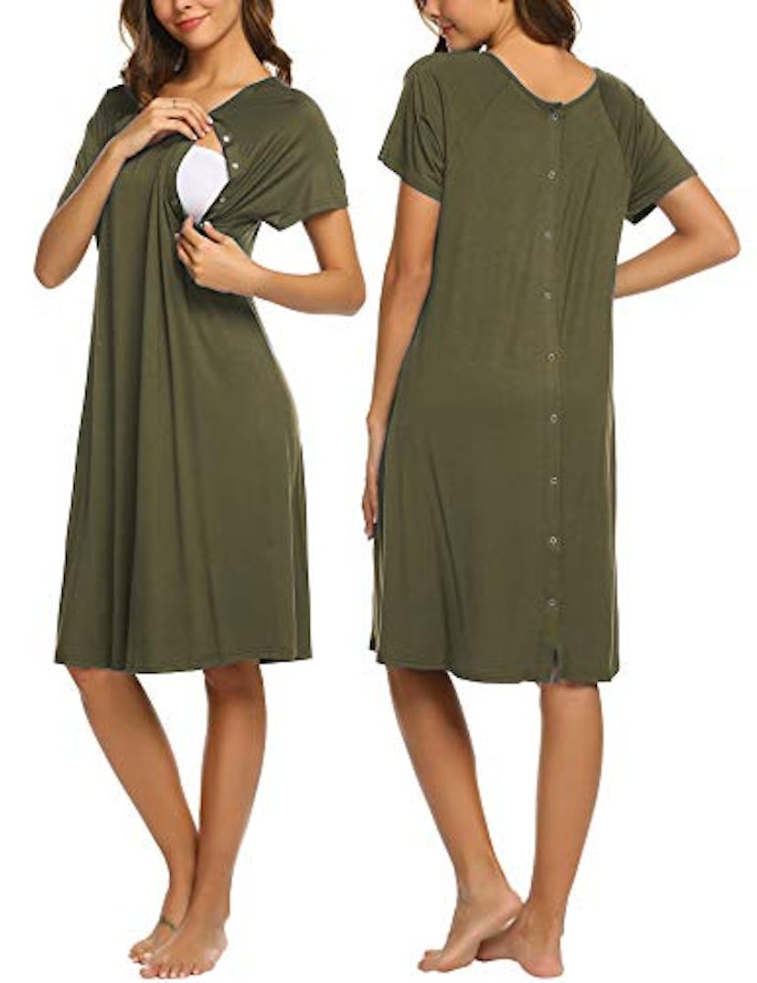 Ekouaer Short Sleeve Maternity Nightgown