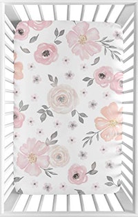 Sweet Jojo Designs Watercolor Floral Mini Crib Sheet