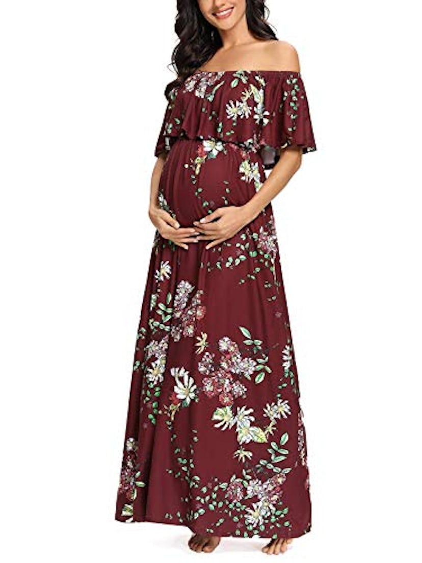 Ecavus Off The Shoulder Maternity Maxi Dress