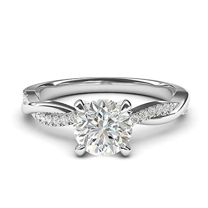 THELANDA Twisted Vine Simulated Diamond Engagement Ring 