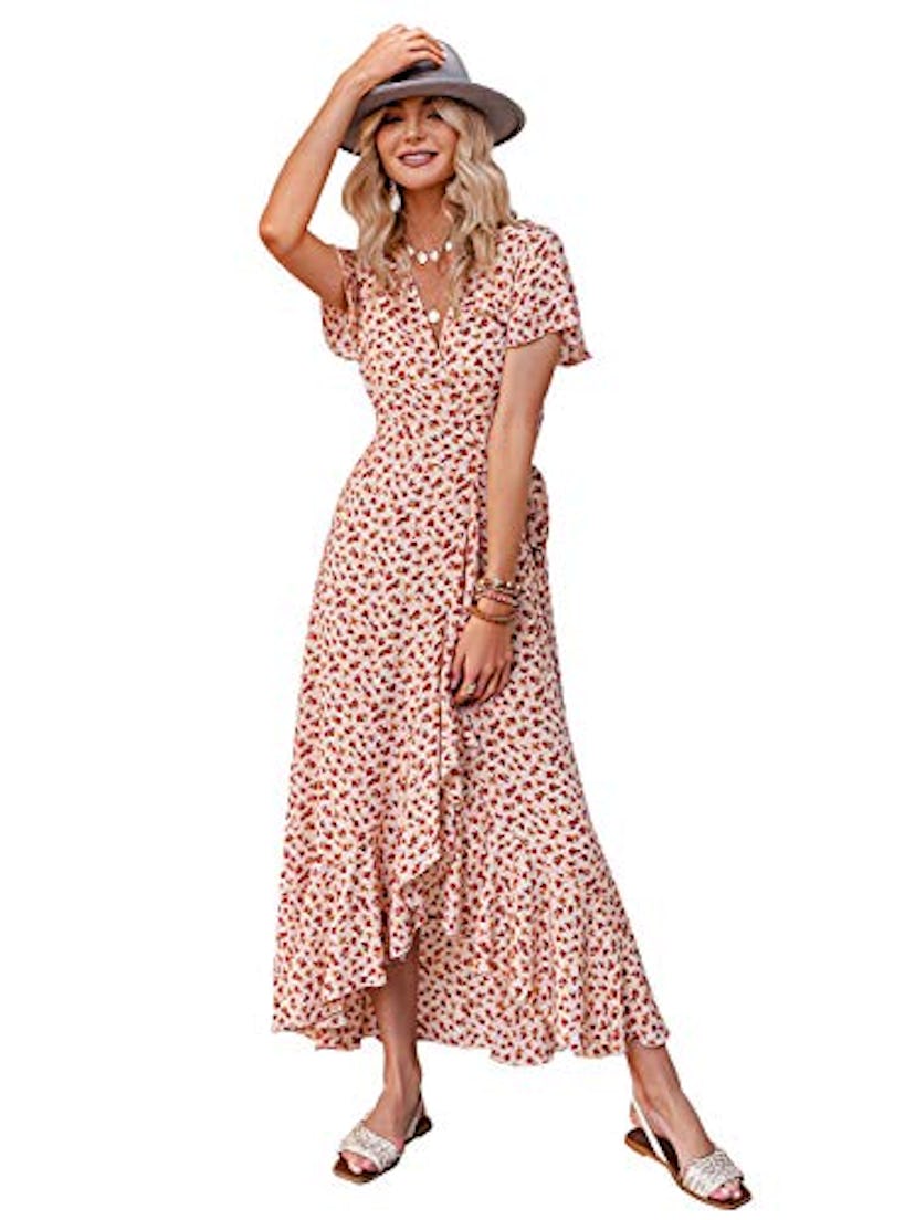 BerryGo Boho Floral Wrap Maxi Dress