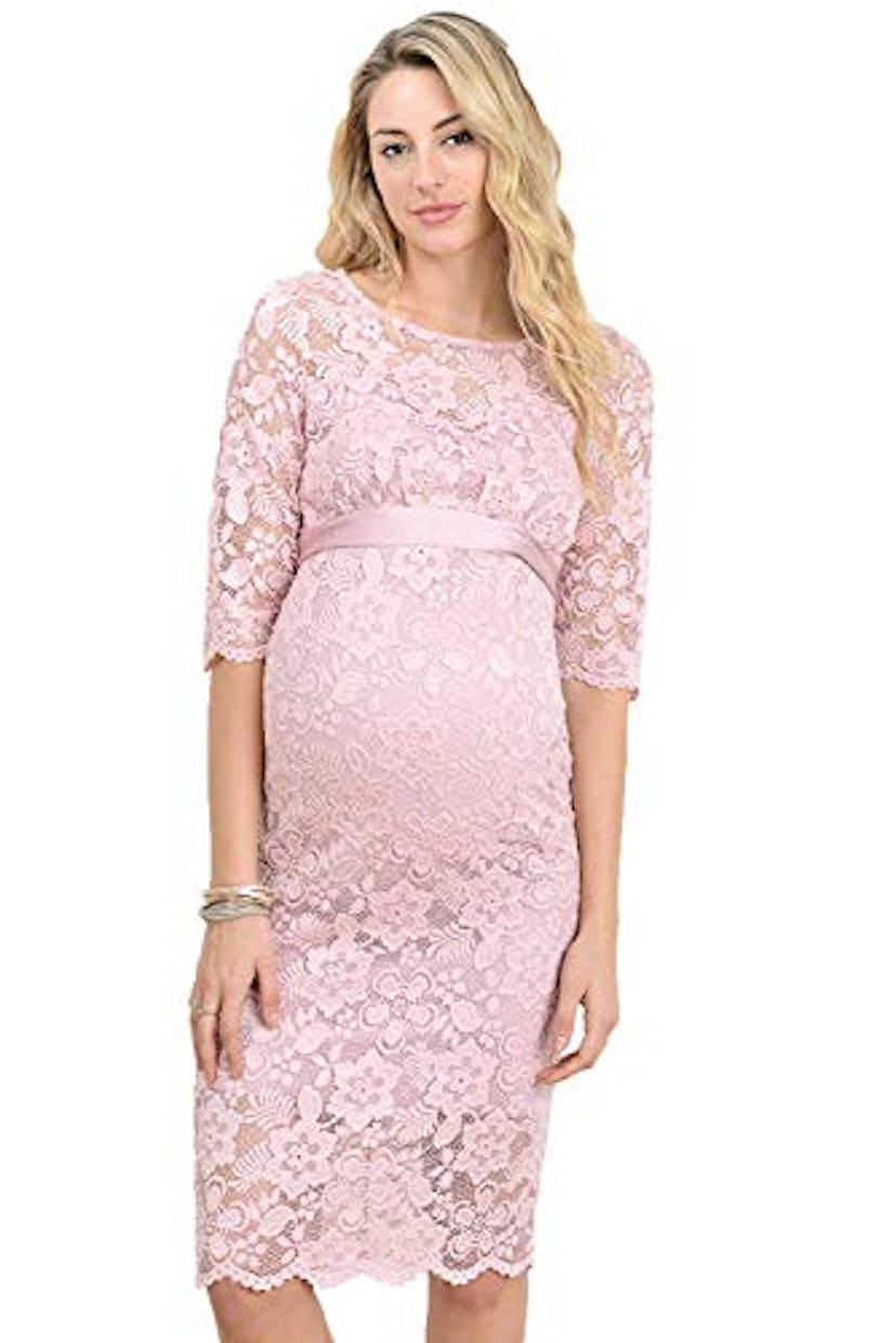 Hello MIZ Women's Baby Shower Floral Lace Maternity Dress