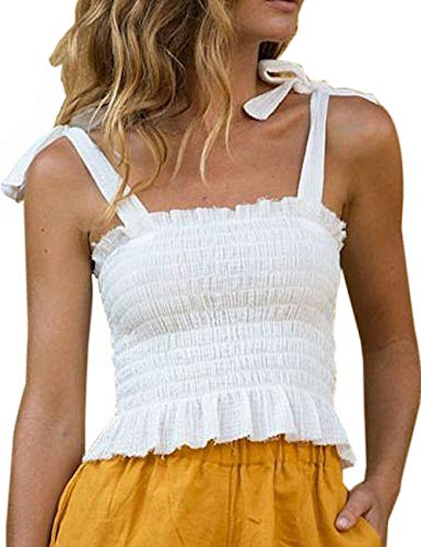 CILKOO Women's Frill Smocked Tank Top