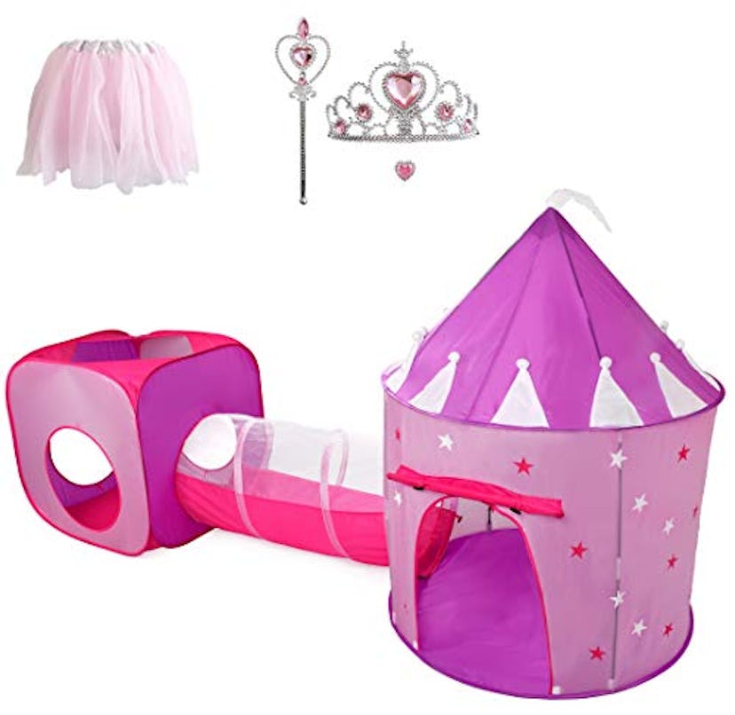 Hide N Side Princess Tent with Tunnel, Kids Castle Playhouse, & Princess Dress up