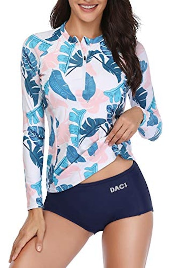 Daci Rash Guard Long Sleeve Zipper Bathing Suit with Built in Bra 