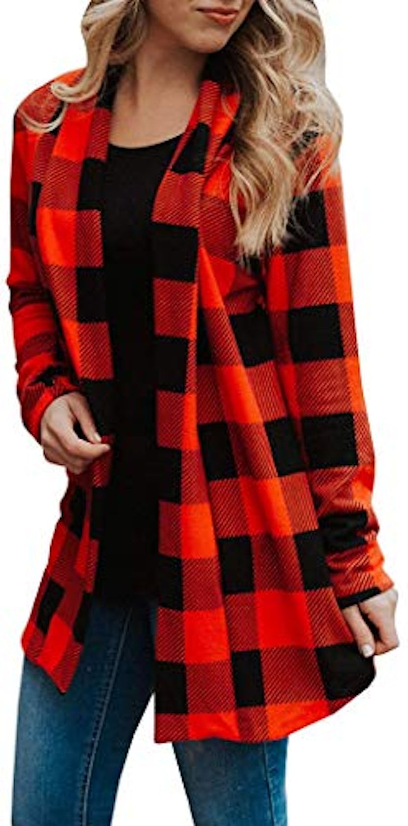 Yskkt Buffalo Plaid Standard & Plus Size Open Front Cardigan