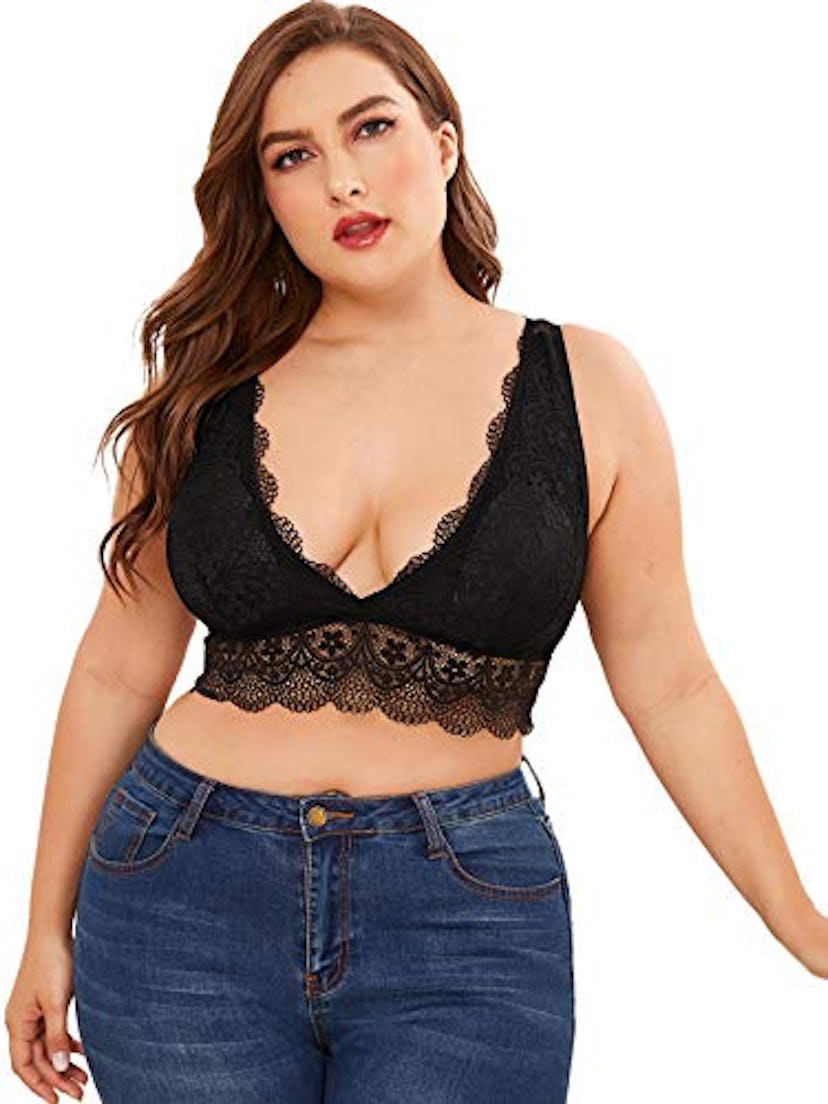 SOLY HUX Women's Plus Size Sexy Sheer Lace Strappy Bralette