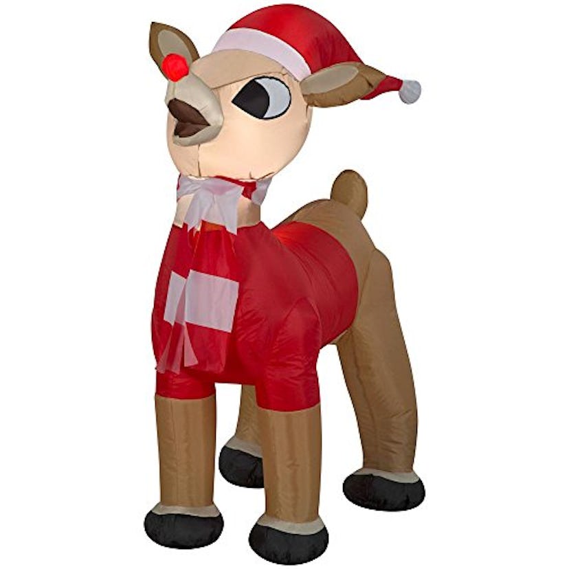 Gemmy 42" Inflatable Airblown Standing Rudolph in Santa Outfit