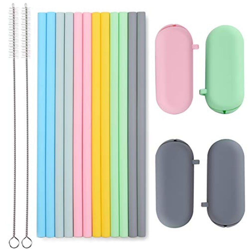 Sunseeke Set of 12 Silicone Straws & Carrying Cases