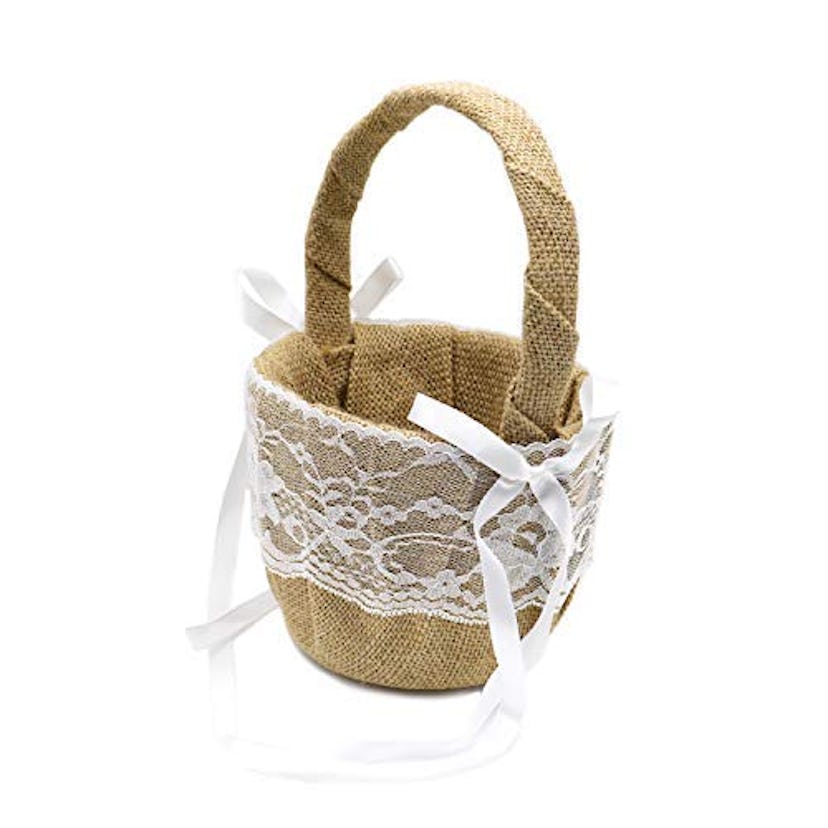 Dgq Burlap and Lace Basket