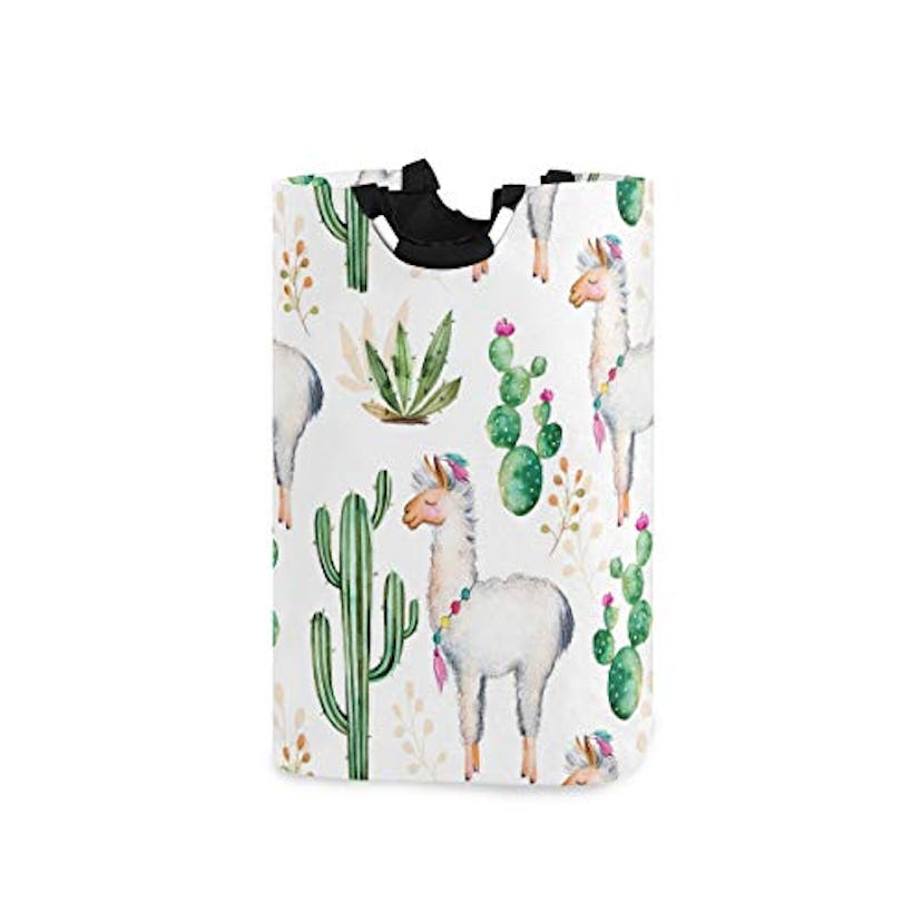 DOMIKING Laundry Storage Basket Watercolor Cactus Llama Alpaca