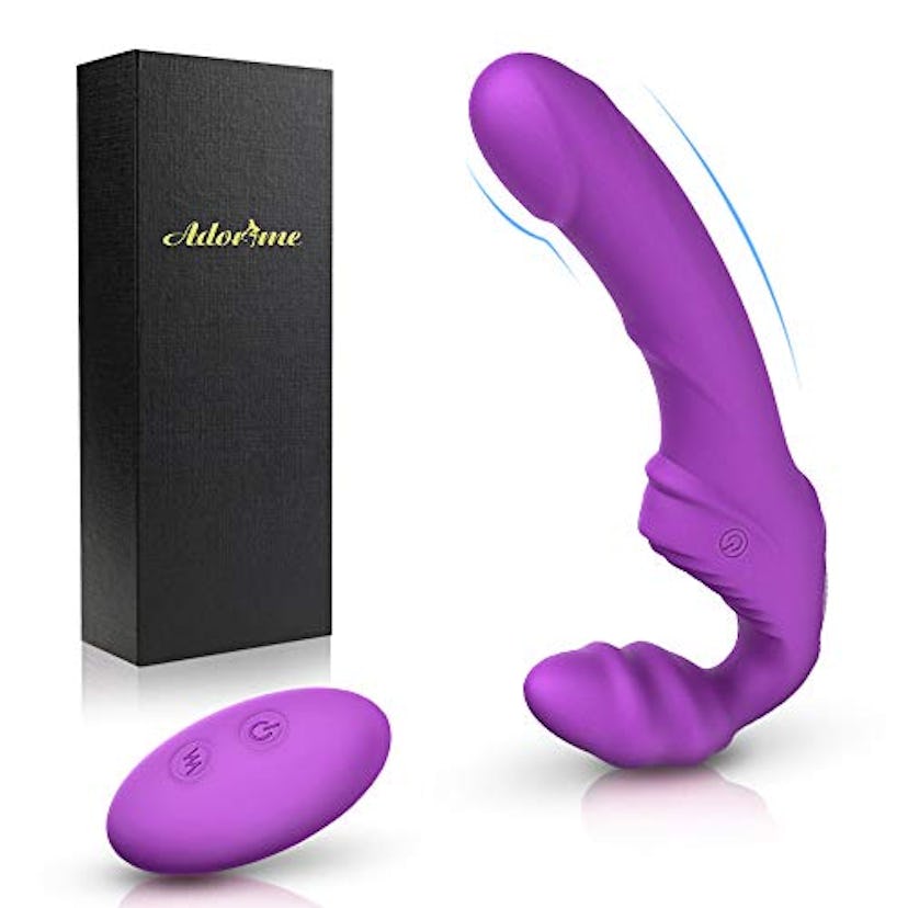 Adorime Silicone Rechargeable Vibrating Strapless Strap-On Dildo