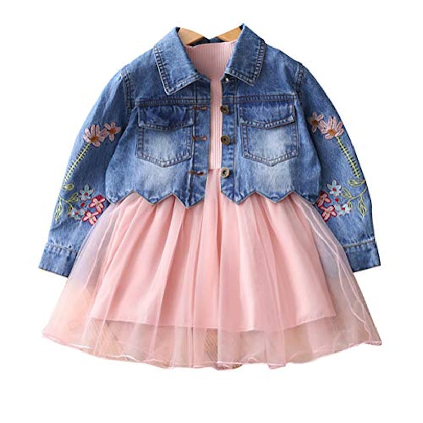 Yao Spring Autumn Denim Jacket and Tulle Dress Set