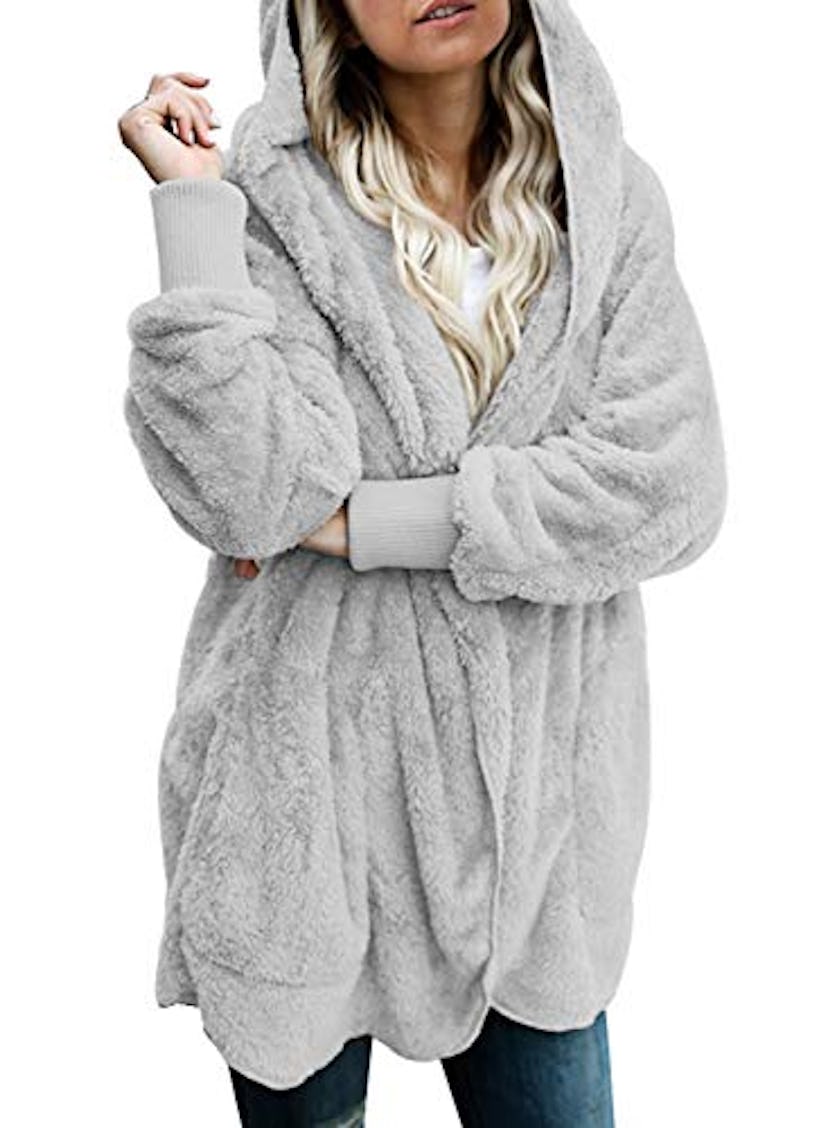 Dokotoo Womens Long Sleeve Solid Fuzzy Fleece Hoodie