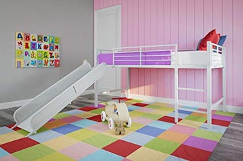 DHP Twin Metal Loft Bed With Slide