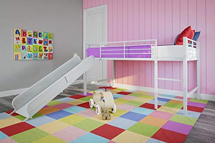 DHP Twin Metal Loft Bed With Slide
