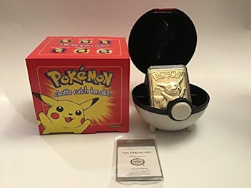 Limited Edition Red 23K Gold Plated Pikachu #25 Trading Card in Pokeball Novelty
