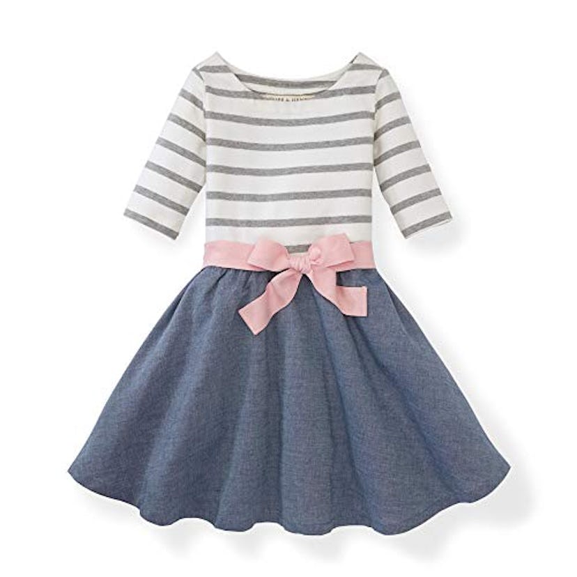 Hope & Henry Girls' 3/4 Sleeve Lightweight Knit Skater Dress